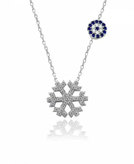 Gümüş Nazarlı Kar Tanesi Kadın Kolye