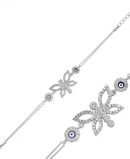 Gümüş Nazarlı Kelebek Bayan Bileklik