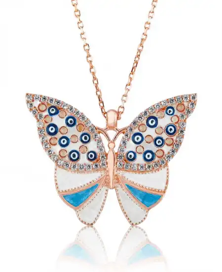 Gümüş Nazarlı Kelebek Bayan Kolye