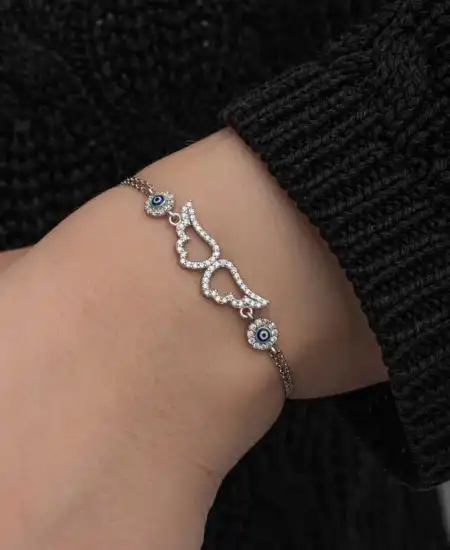 Gümüş Nazarlı Melek Kanadı Kadın Bileklik