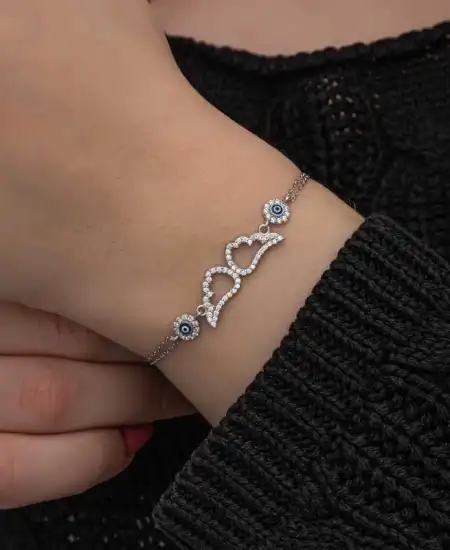 Gümüş Nazarlı Melek Kanadı Kadın Bileklik