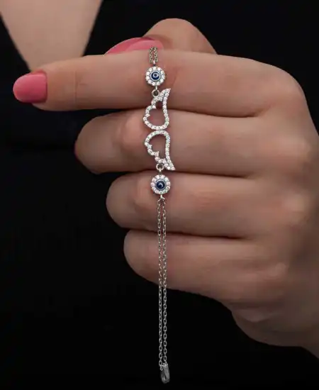 Gümüş Nazarlı Melek Kanadı Kadın Bileklik