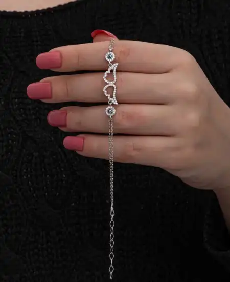 Gümüş Nazarlı Melek Kanadı Kadın Bileklik