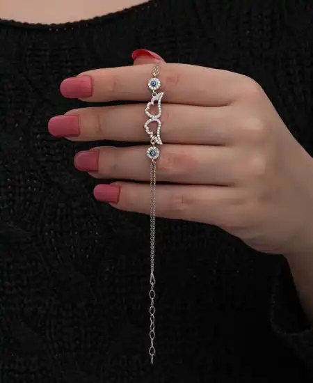 Gümüş Nazarlı Melek Kanadı Kadın Bileklik