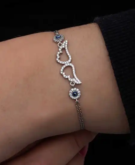 Gümüş Nazarlı Melek Kanadı Kadın Bileklik