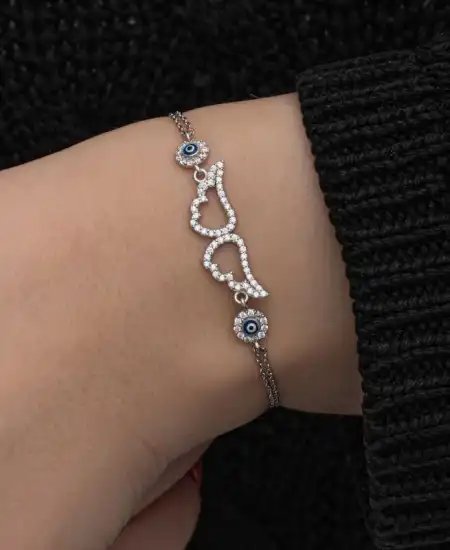 Gümüş Nazarlı Melek Kanadı Kadın Bileklik