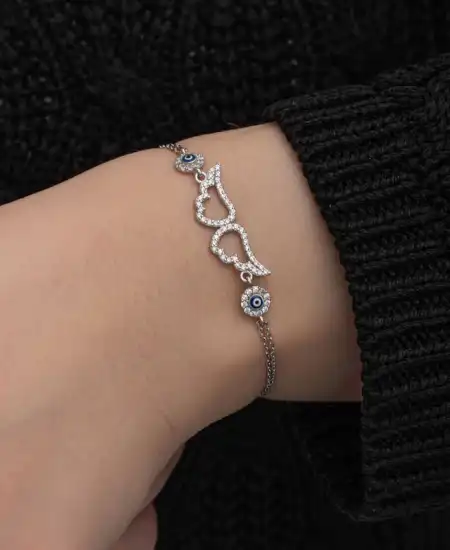 Gümüş Nazarlı Melek Kanadı Kadın Bileklik