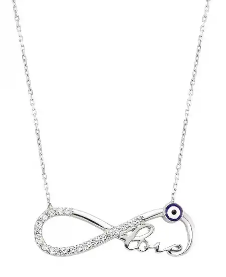 Gümüş Nazarlı Sonsuzluk Love Bayan Kolye