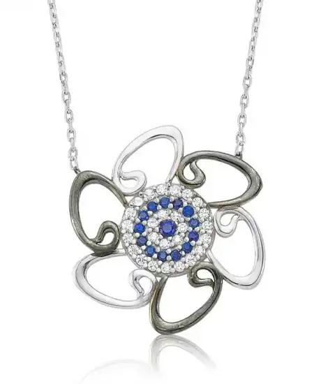 Gümüş Nazarlı Vav Bayan Kolye