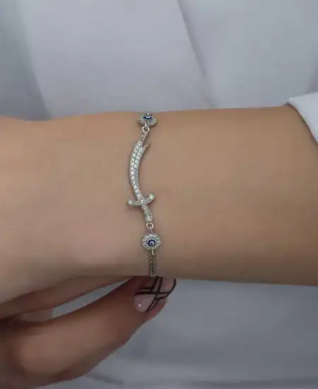 Gümüş Nazarlı Zülfikar Kılıcı Kadın Bileklik