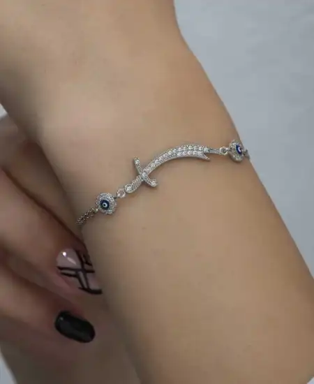 Gümüş Nazarlı Zülfikar Kılıcı Kadın Bileklik