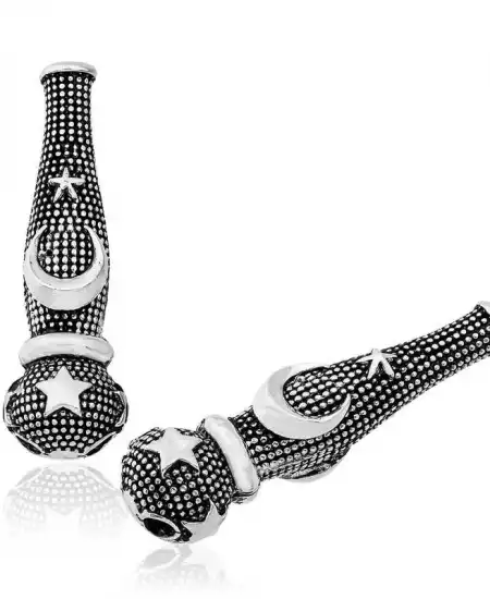 Gümüş Nokta İşlemeli Ayyıldız Motifli Tesbih İmamesi