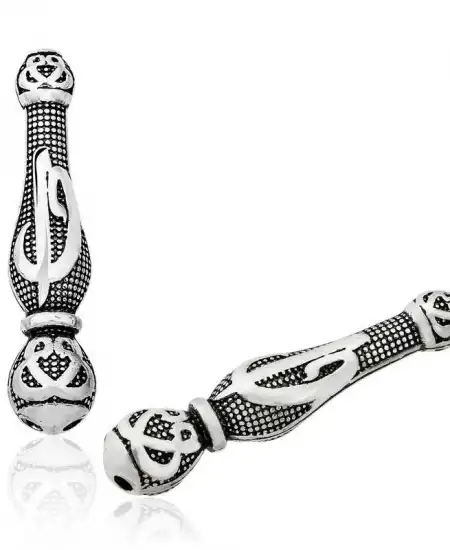 Gümüş Nokta İşlemeli Elif Vav Motifli Tesbih İmamesi