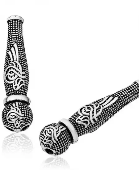 Gümüş Nokta İşlemeli Tuğra Motifli Tesbih İmamesi