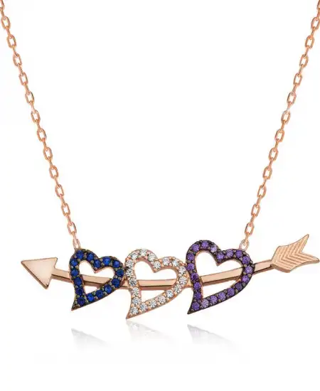 Gümüş Oklu Üç Kalp Kolye