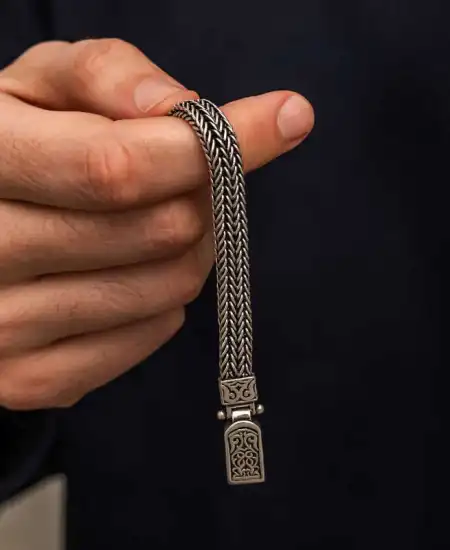 Gümüş Oksitli Desenli Erkek Bileklik