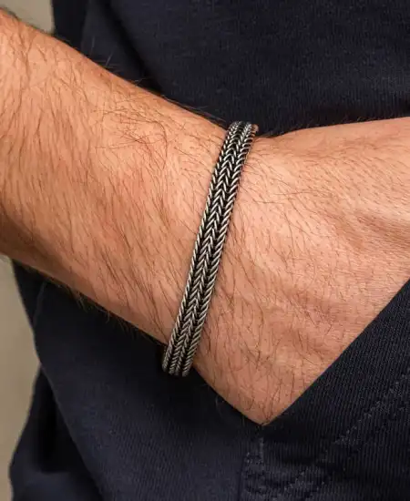 Gümüş Oksitli Desenli Erkek Bileklik