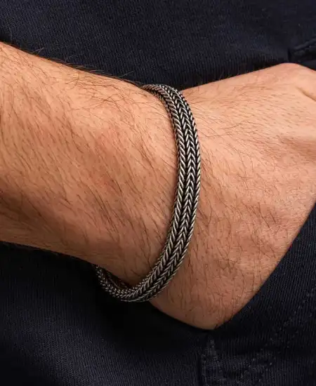 Gümüş Oksitli Desenli Erkek Bileklik
