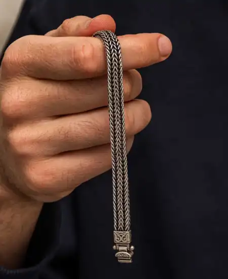 Gümüş Oksitli Desenli Erkek Bileklik