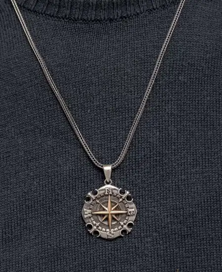 Gümüş Oksitli Pusula Erkek Kolye