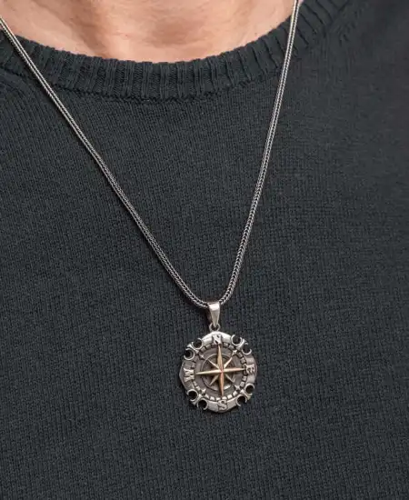 Gümüş Oksitli Pusula Erkek Kolye