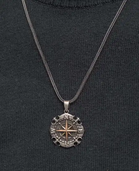 Gümüş Oksitli Pusula Erkek Kolye