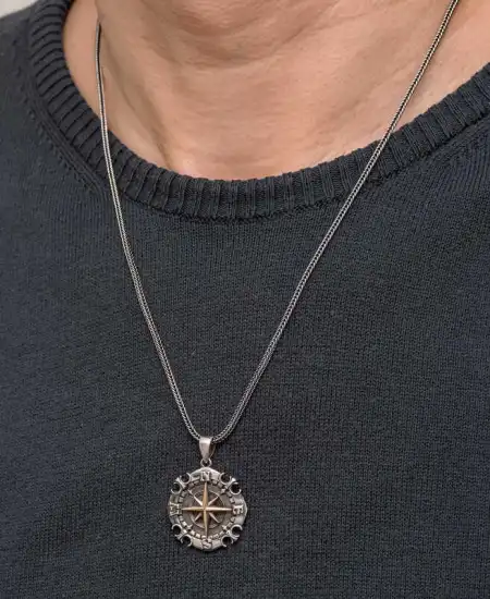 Gümüş Oksitli Pusula Erkek Kolye