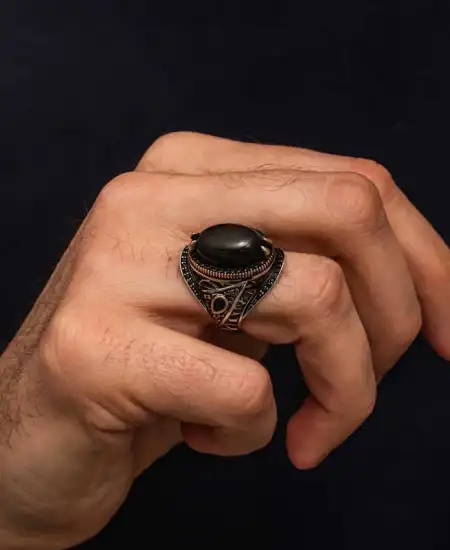 Gümüş Oniks Taşlı Erkek Yüzük