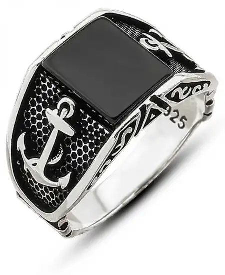 Gümüş Oniks Taşlı Tuğra Erkek Yüzük