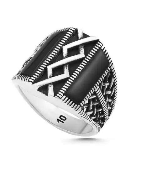 Gümüş Onikstaşlı Erkek Yüzük
