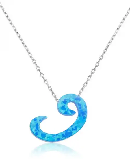 Gümüş Opal Taşlı Vav Bayan Kolye