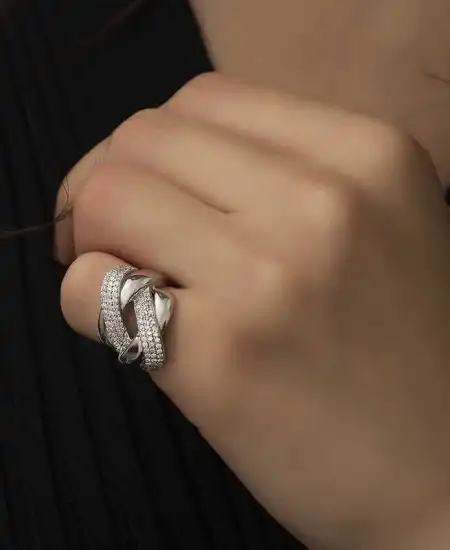 Gümüş Örgü Model Fantazi Yüzük