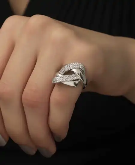 Gümüş Örgü Model Fantazi Yüzük
