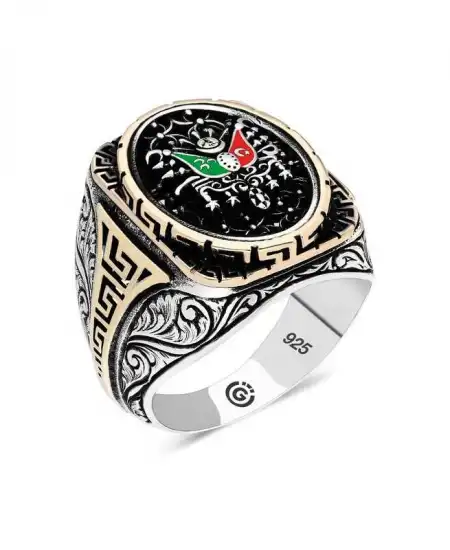 Gümüş Osmanlı Arması Oval Erkek Yüzük