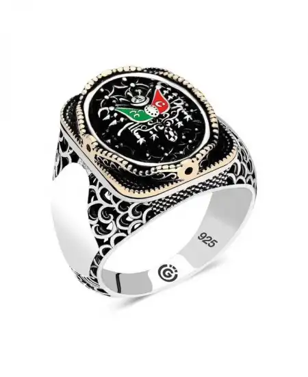 Gümüş Osmanlı Arması Oval Erkek Yüzük