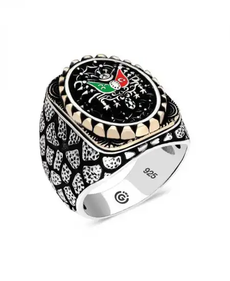 Gümüş Osmanlı Arması Oval Erkek Yüzük