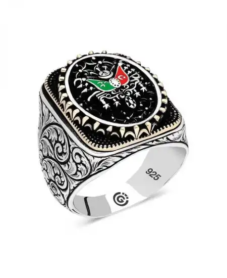 Gümüş Osmanlı Arması Oval Erkek Yüzük