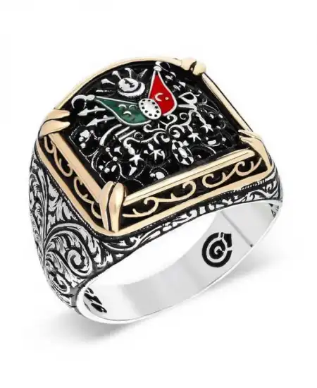 Gümüş Osmanlı Devlet Armalı Erkek Yüzük