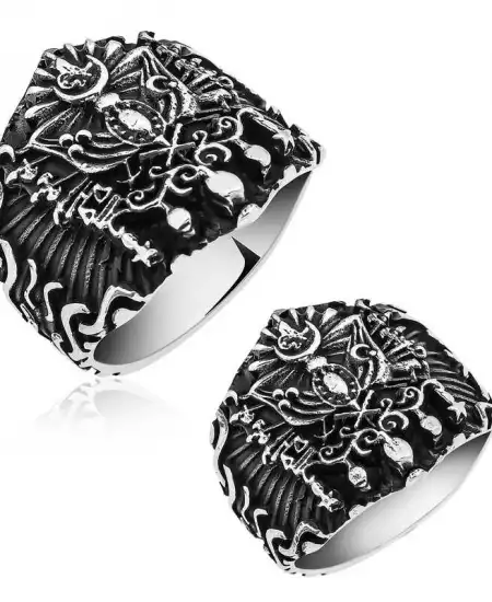 Gümüş Osmanlı Devlet Armalı Erkek Yüzük