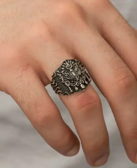 Gümüş Osmanlı Devlet Armalı Erkek Yüzük