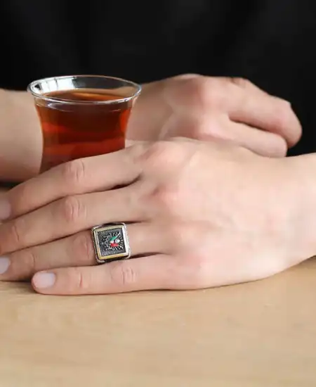 Gümüş Osmanlı Devlet Armalı Erkek Yüzük