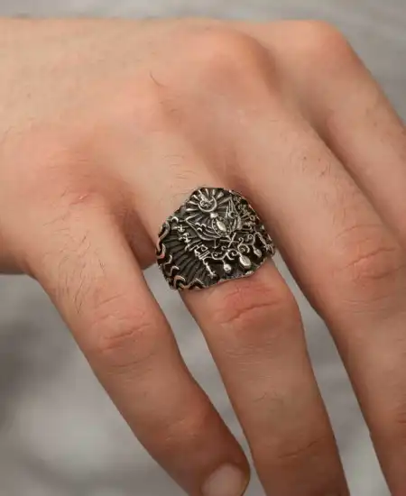 Gümüş Osmanlı Devlet Armalı Erkek Yüzük