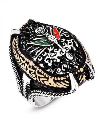 Gümüş Osmanlı Devlet Armalı Pençe Erkek Yüzük