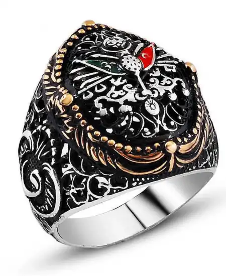 Gümüş Osmanlı Devlet Arması Erkek Yüzük