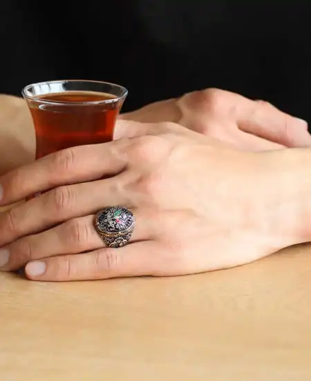 Gümüş Osmanlı Devlet Arması Erkek Yüzük