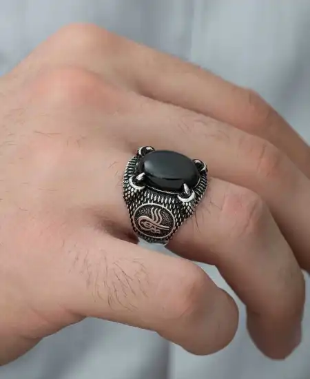 Gümüş Osmanlı Tuğra Armalı Pençe Erkek Yüzük
