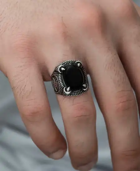 Gümüş Osmanlı Tuğra Armalı Pençe Erkek Yüzük