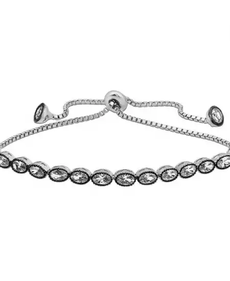 Gümüş Oval Kesim Elmas Montür Asansör Bileklik