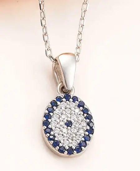 Gümüş Oval Nazar Kadın Kolye