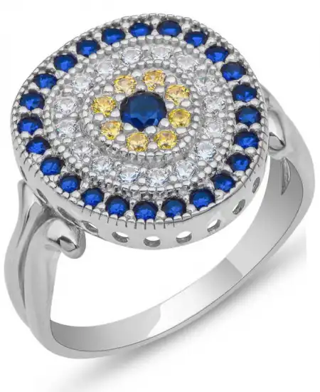 Gümüş Oval Nazarlı Kadın Yüzük